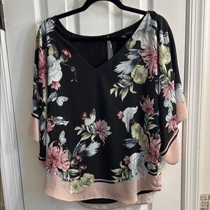 White House Black Market Floral Black and Pink Women's Top